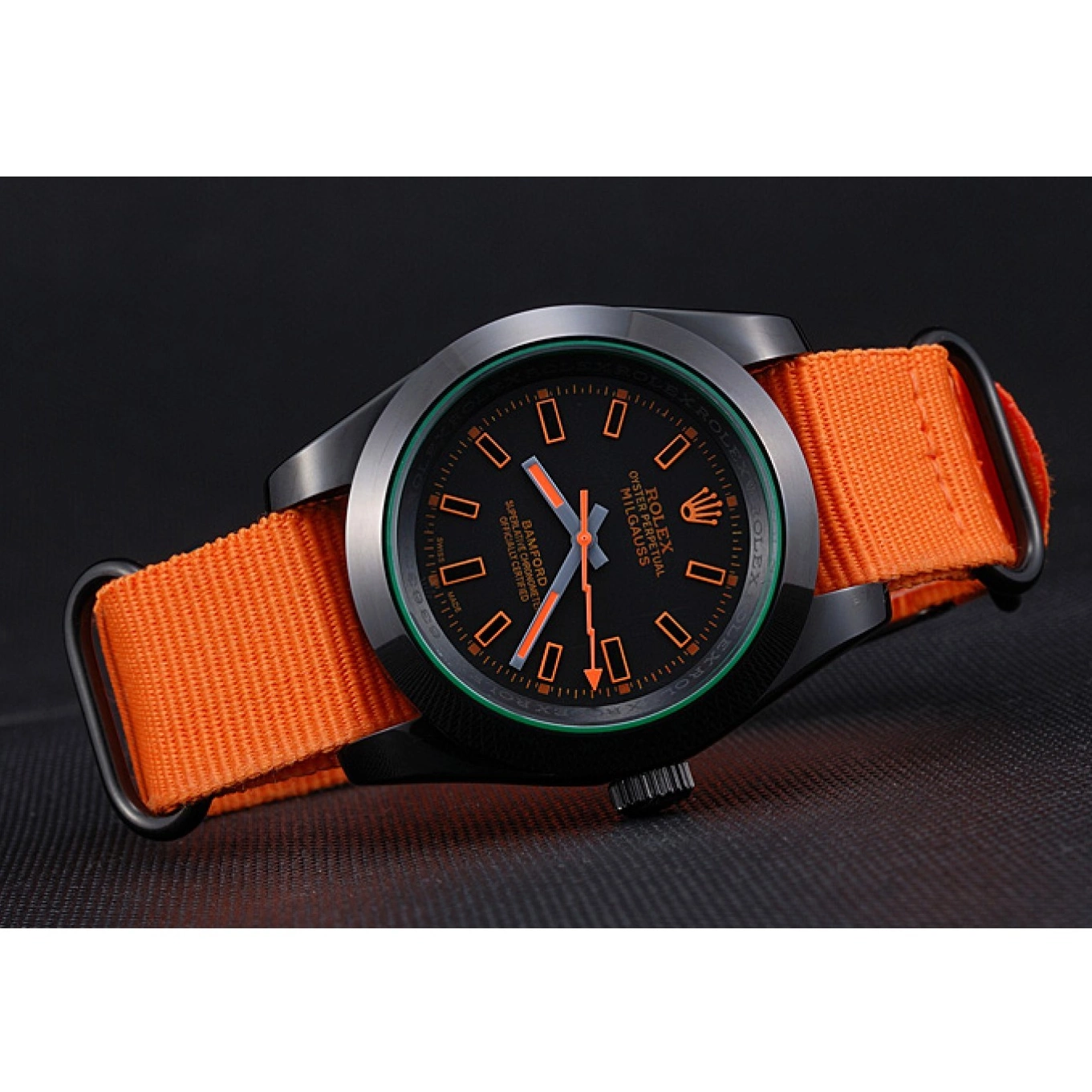Rolex copies cheap 622003 Milgauss Rolex Strap Nylon Bamford Orange 0723